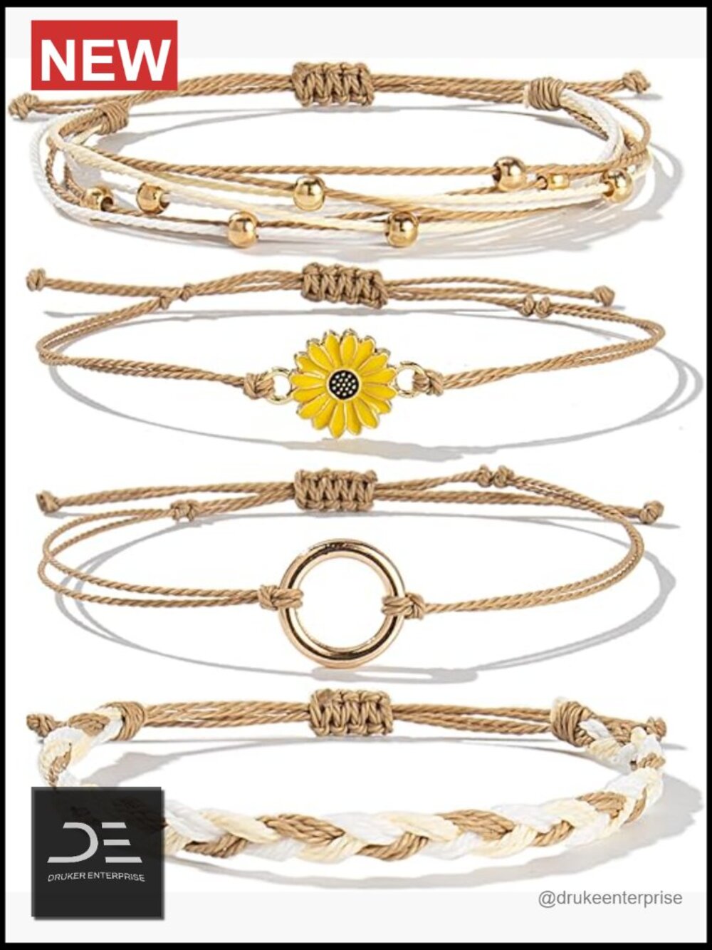 Sunflower String Bracelet Boho Braided Rope Wrap Bracelet Summer Beach Jewelry